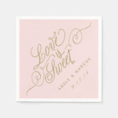 "Liebe ist süß" HochzeitsNapkins Gold & Pink Serviette (Vorderseite)