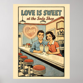 Liebe ist süß im Retro-Milchshake-Shop  Poster