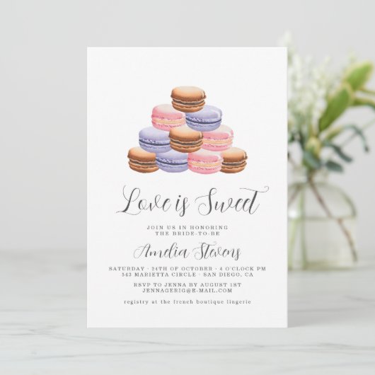 Liebe ist süß (Macaron) | Einladung zur Brautdusch (Stehend Vorderseite)