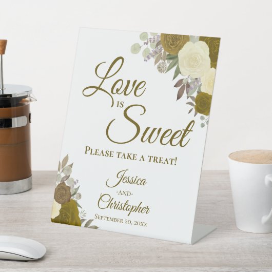 Liebe ist süß Nehmen Sie eine Leckerei Gold & Gelb Sockelschild (In SItu)