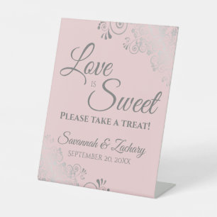 Liebe ist süß Nehmen Sie eine Leckerei Rosa & Grau Sockelschild