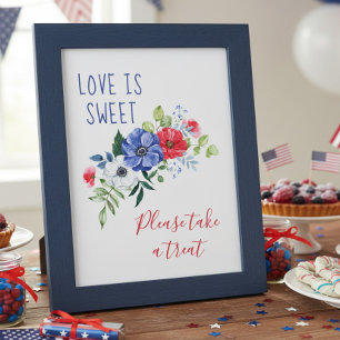 Liebe ist süß Rot Weiß und Blau Florales Tischschi Poster