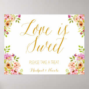 Liebe ist süß Schild romantische Blüten Goldte