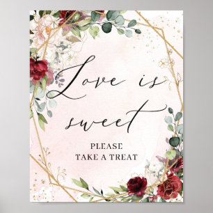 Liebe ist süß-Zeichen rot bordeauxrot goldgelb boh Poster