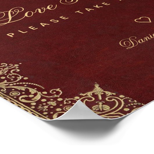 Liebe ist süße Burgund Gold Candy Bar Wedding Sign Poster (Ecke)