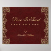 Liebe ist süße Burgund Gold Candy Bar Wedding Sign Poster (Vorne)