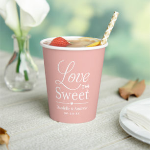 Liebe ist süße Custom Rose Gold Hochzeitsmonogramm Pappbecher