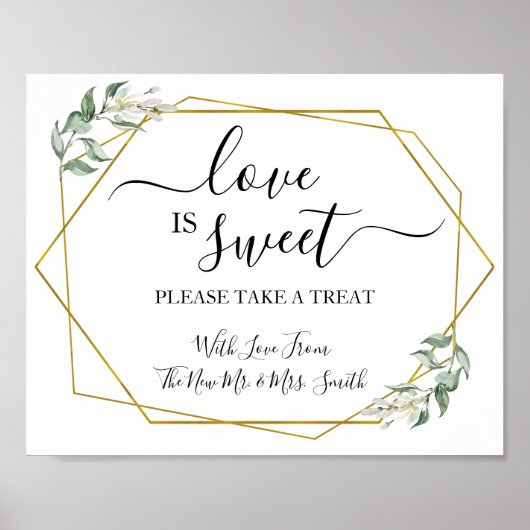 Liebe ist süße Dessert Tisch Grün Gold Hochzeit Poster (Vorne)