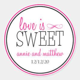 Liebe ist süße Etiketten (Hot Pink / Black) Runder Aufkleber