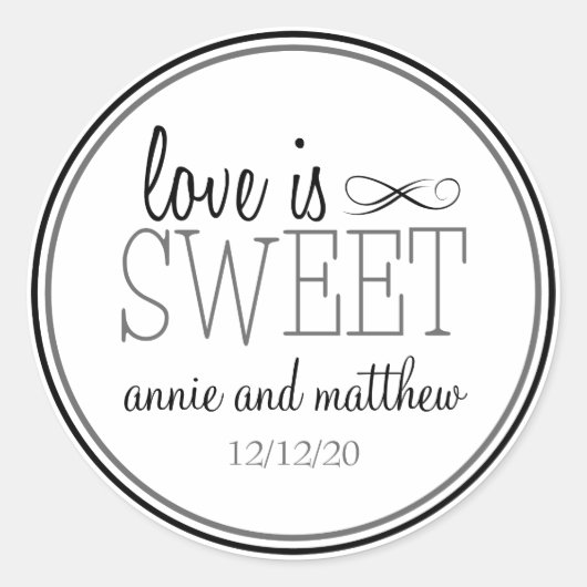 Liebe ist süße Etiketten (schwarz / grau) Runder Aufkleber (Vorderseite)