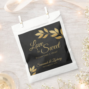 Liebe ist süße goldene Blätter auf Black Wedding Geschenktütchen