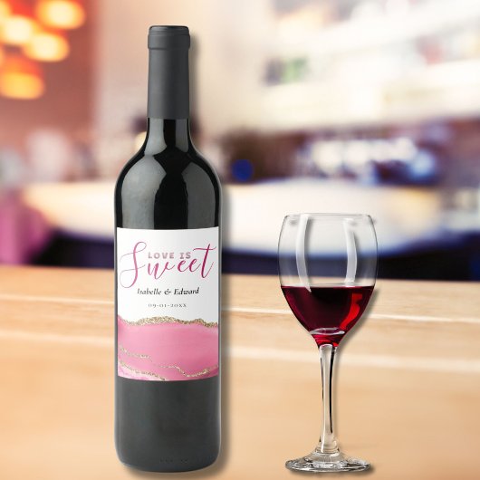 Liebe ist süße Hochzeit von Gold und Rosa Agate St Weinetikett