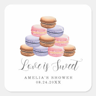 Liebe ist süße Hochzeits- Macaron Quadratischer Aufkleber
