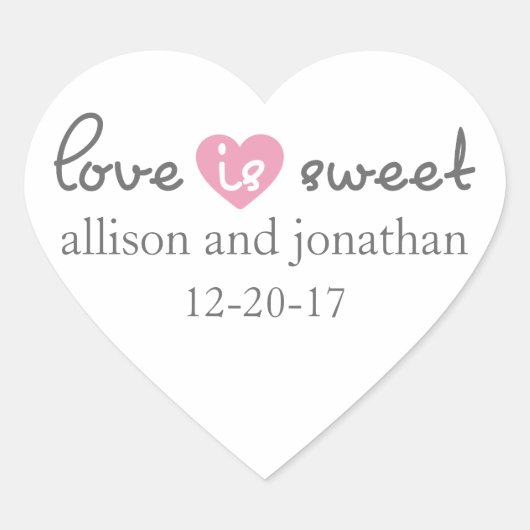 Liebe ist süße moderne Herzmarken (grau / rosa) Herz-Aufkleber (Vorderseite)