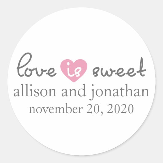 Liebe ist süße moderne Herzmarken (grau / rosa) Runder Aufkleber (Vorderseite)