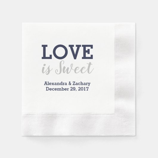Liebe ist süße Navy Blue Silver Wedding Verlobung Serviette (Vorderseite)