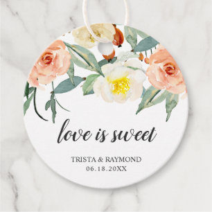 Liebe ist süße Pfirsich-Aquarell-Blumenhochzeit Geschenkanhänger