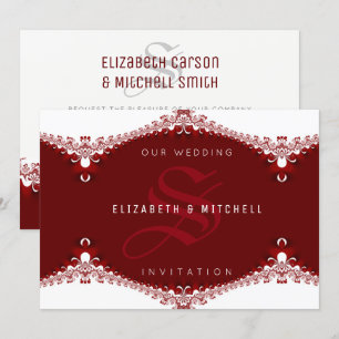 Liebe ist süße rot-weiße Spitzen-Monogramm-Hochzei Einladung
