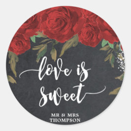 Liebe ist süße rote Rosen Hochzeitsbridal Aufklebe Runder Aufkleber