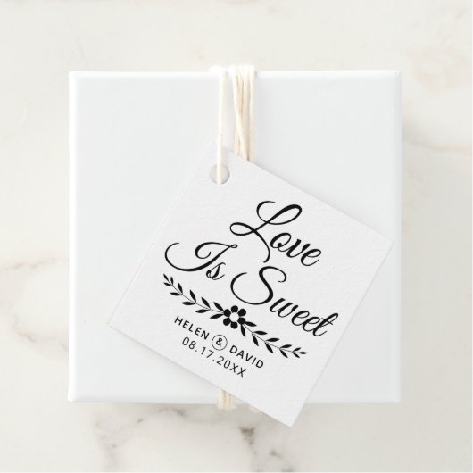Liebe ist süße schwarze Typografie, Blume Hochzeit Geschenkanhänger (Beispiel)
