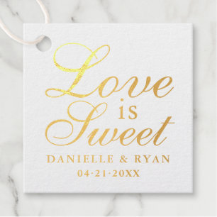 Liebe ist süßes Gold Schriftzug Hochzeit Geschenkanhänger