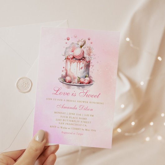 Liebe ist Süßes Wasserfarbenes Blumenkuchen Brautp Einladung