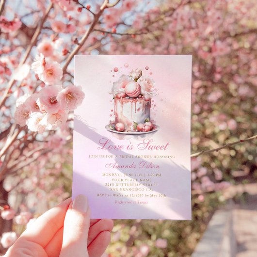 Liebe ist Süßes Wasserfarbenes Blumenkuchen Brautp Einladung