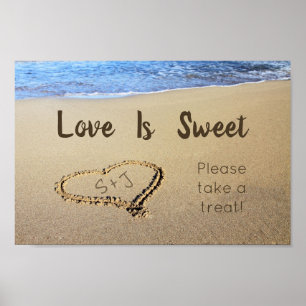 Liebe ist Sweet Beach Wedding Initialen in Sand He Poster