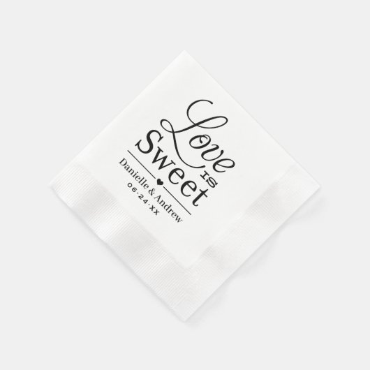Liebe ist Sweet Black Custom Wedding Monogram Serviette (Ecke)