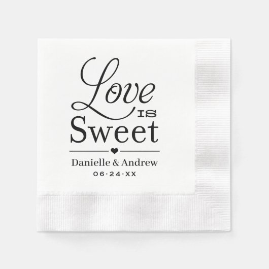 Liebe ist Sweet Black Custom Wedding Monogram Serviette (Vorderseite)