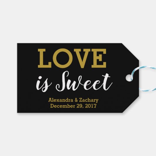 Liebe ist Sweet Black Gold Wedding Candy Gefallen Geschenkanhänger (Vorderseite (Horizontal))