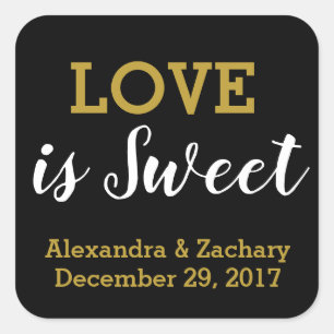 Liebe ist Sweet Black Gold Wedding Verlobung Gefal Quadratischer Aufkleber