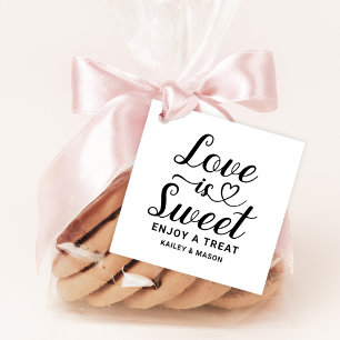 Liebe ist Sweet Black Modern Heart Script Hochzeit Geschenkanhänger