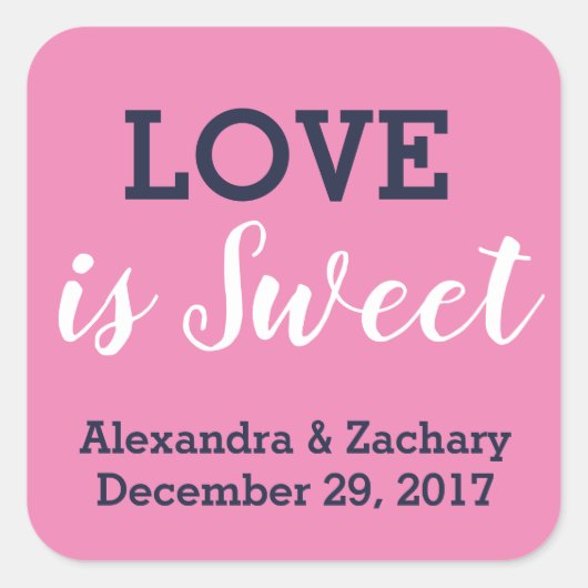 Liebe ist Sweet Black Pink Navy Blue Engage Gefall Quadratischer Aufkleber (Vorderseite)