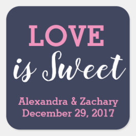 Liebe ist Sweet Black Pink Navy Blue Engage Gefall Quadratischer Aufkleber