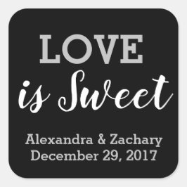 Liebe ist Sweet Black Silver Wedding Engage Gefall Quadratischer Aufkleber