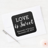 Liebe ist Sweet Black Silver Wedding Engage Gefall Quadratischer Aufkleber (Umschlag)