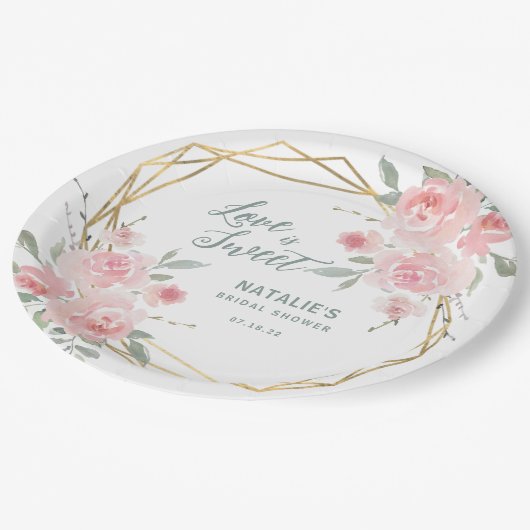 Liebe ist Sweet Blush Bloral Brautparty Pappteller (Schrägansicht)