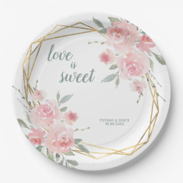 Liebe ist Sweet Blush Bloral Geometric Wedding Pappteller