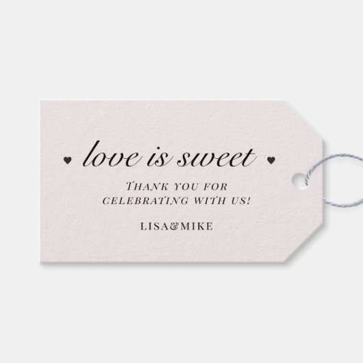 Liebe ist Sweet Blush Pink Gastgeschenk Hochzeit Geschenkanhänger (Vorderseite (Horizontal))