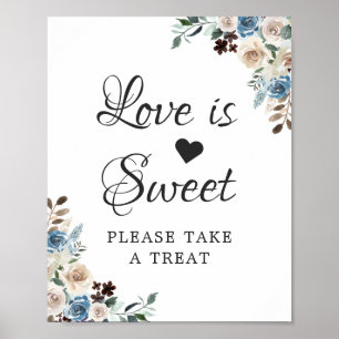 Liebe ist Sweet Boho Dusty Blue Beige Floral Poster