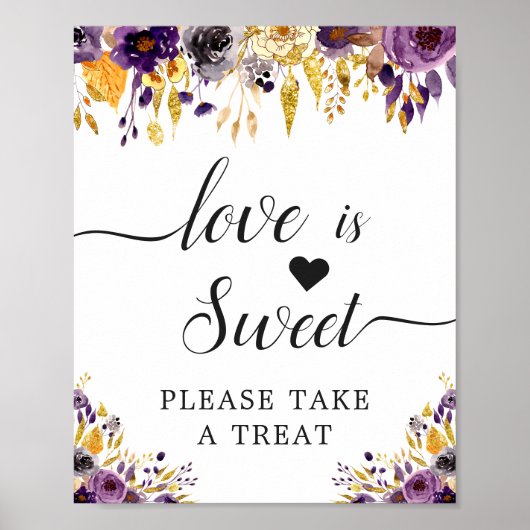 Liebe ist Sweet Calligraphy Script Lila Floral Poster (Vorne)