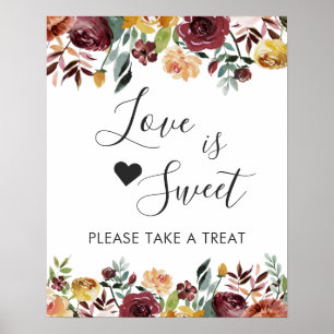 Liebe ist Sweet Dessert Bar Rustic Burgund Blüte Poster