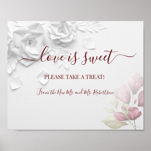 Liebe ist Sweet Dessert Table Floral Wedding Sign Poster (Vorne)