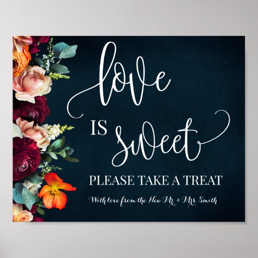 Liebe ist Sweet Dessert Table Wine Navy Hochzeit Poster (Vorne)