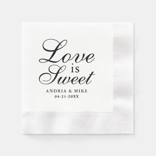 Liebe ist Sweet Elegant Black Wedding Monogram Serviette (Vorderseite)