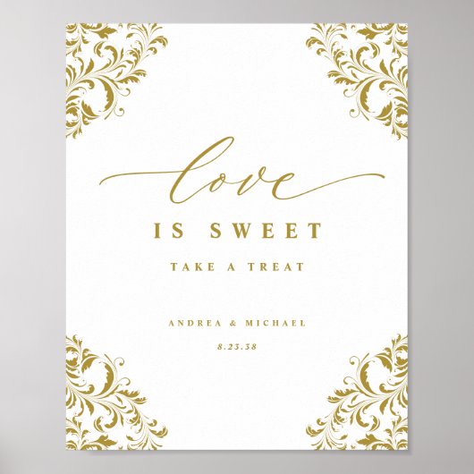 Liebe ist Sweet Elegant Gold Blüh Hochzeit Zeichen Poster (Vorne)