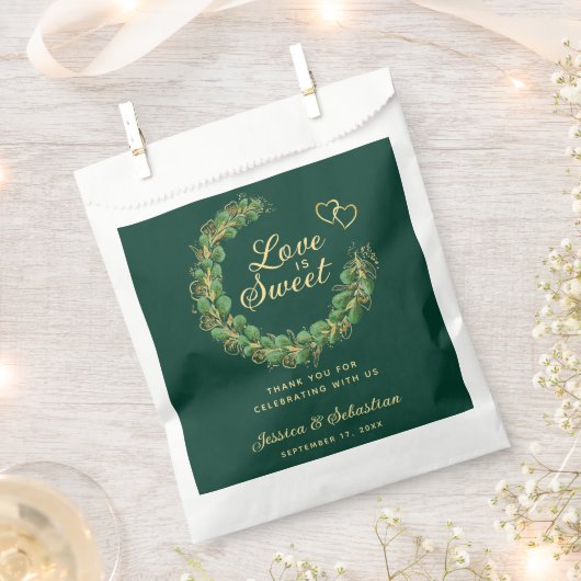 Liebe ist Sweet Emerald Green und Gold Wedding Geschenktütchen (Ausgeschnitten)