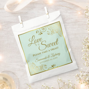 Liebe ist Sweet Gold Lace auf Mint Green Wedding Geschenktütchen