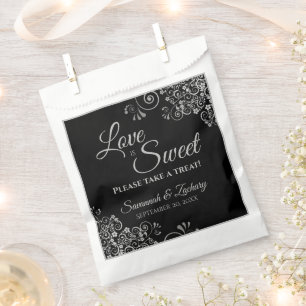 Liebe ist Sweet Lacy Silver & Black Elegante Hochz Geschenktütchen